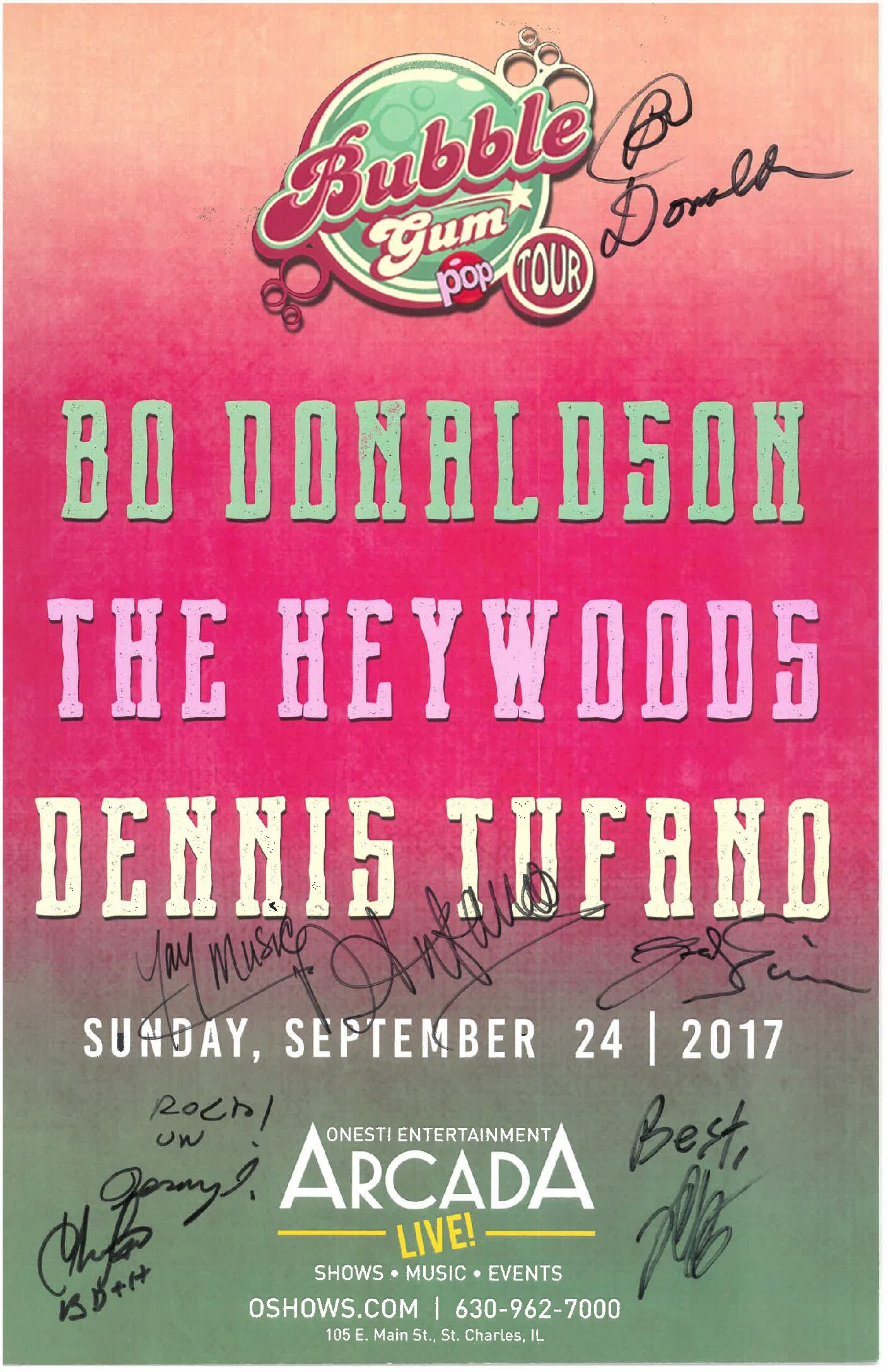 Bubble Gum Pop Tour Poster (B. Donaldson, The Heywards, D. Tufano) 9/24/17