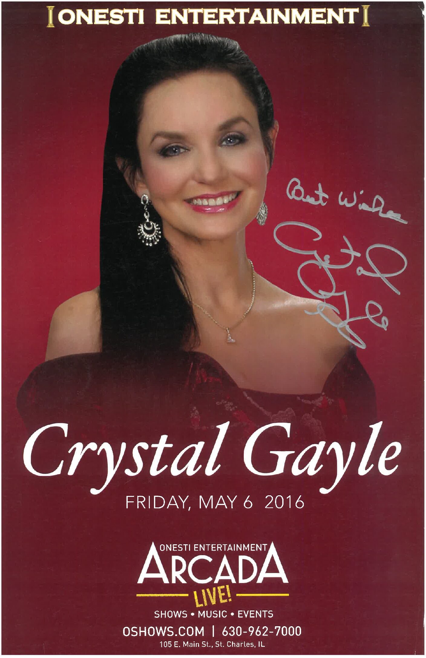 Crystal Gayle Poster- 5/6/16 (Signed)-ARC