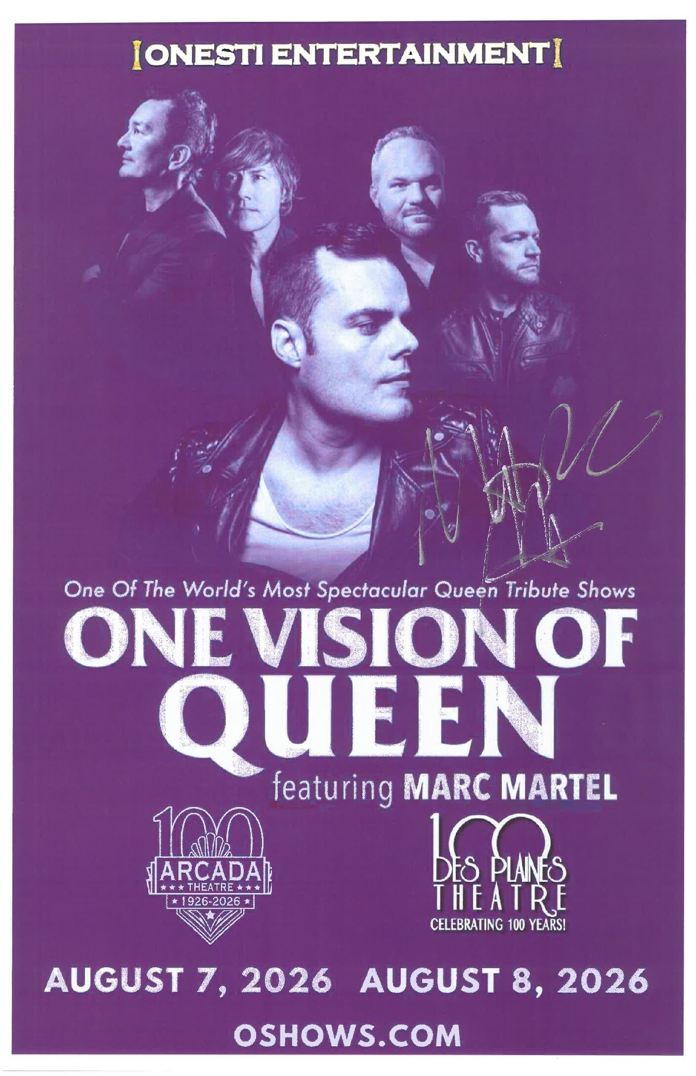 Marc Martel (One Vision Of Queen) Poster 08/07/26-ARC, 08/08/26-DPT