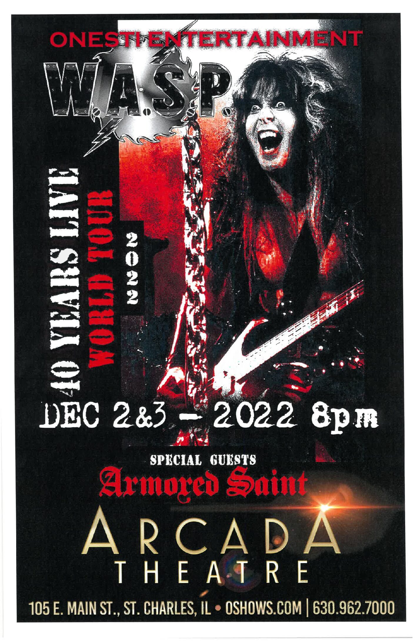 WASP (W.A.S.P.) 40th Anniversary Poster-12/2/2022 & 12/3/2022 (Unsigned Only)
