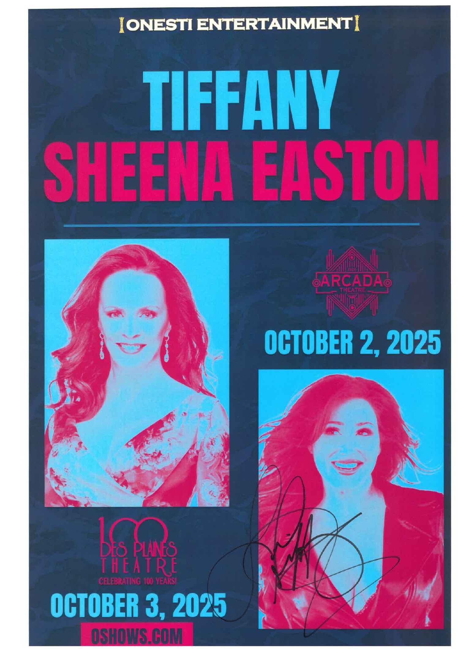 Tiffany / Sheena Easton Poster 10/2/25-ARC, 10/3/25-DPT-Tiffany Signed Only